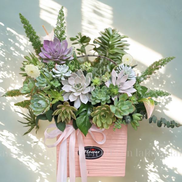 Giỏ hoa sen đá Mãi mãi bên em tặng vợ